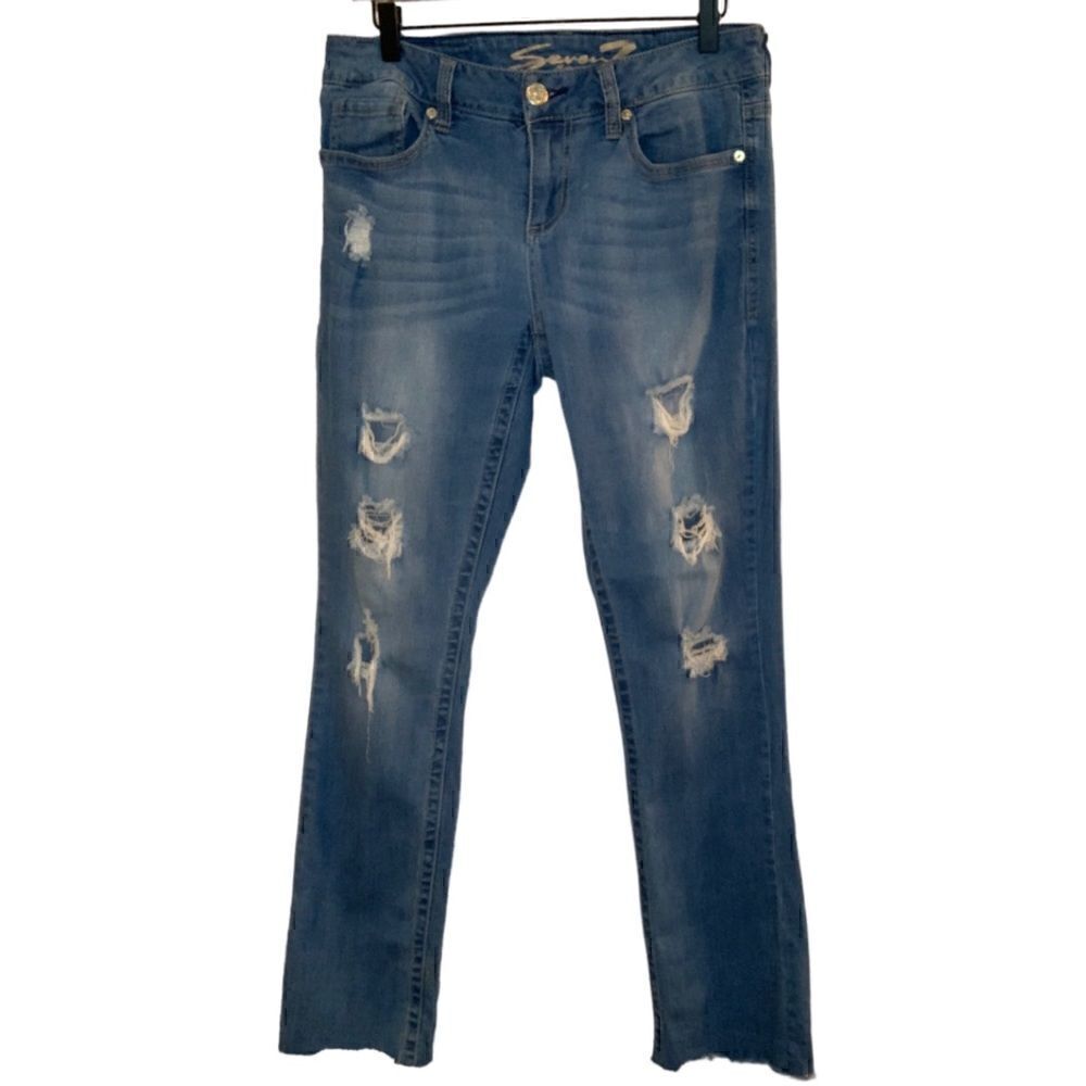 Seven7 Slim Straight Distressed Jeans